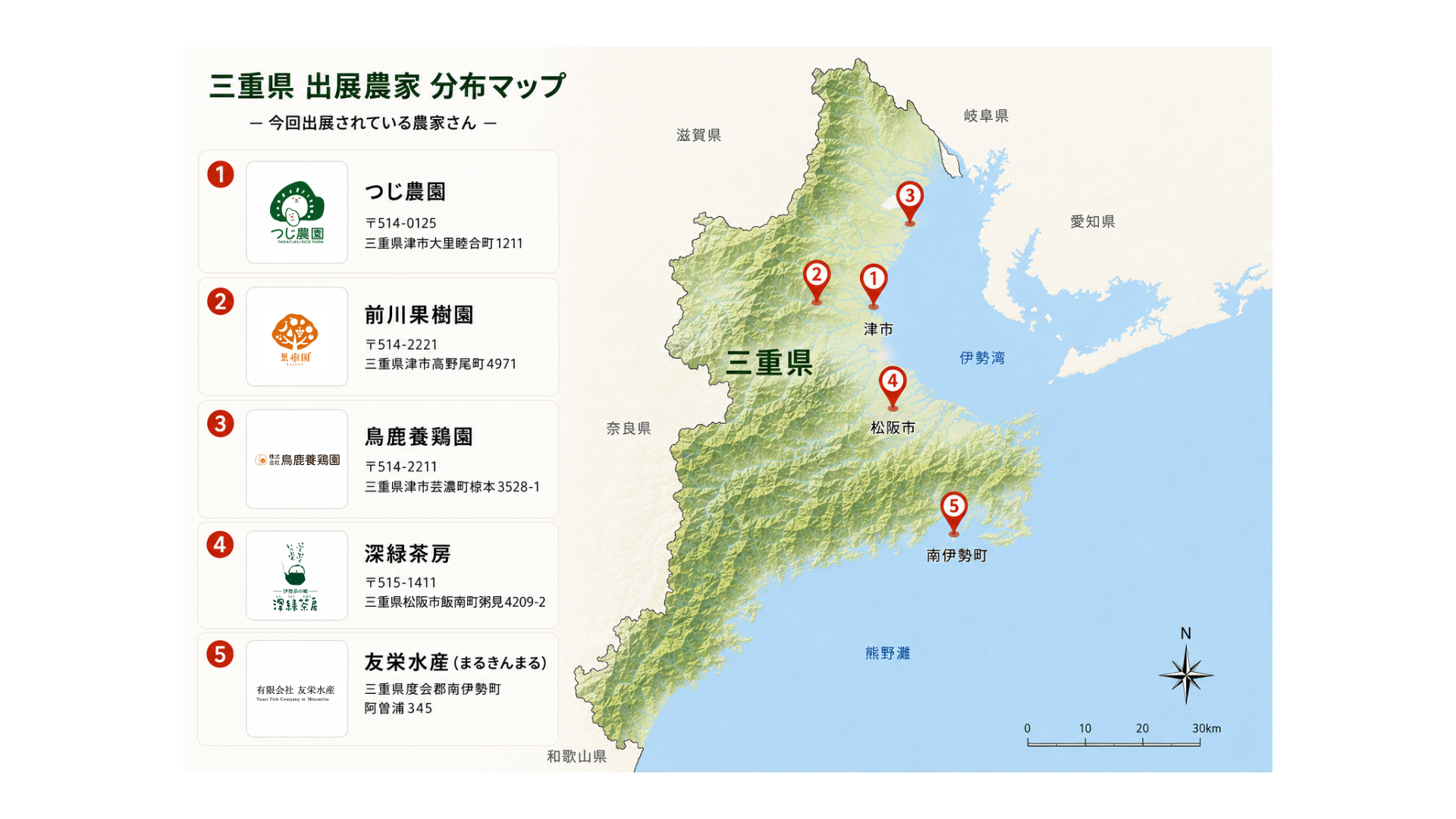 三重県内の出展農家分布マップ